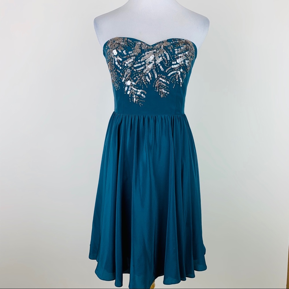 Rebecca Taylor Beaded Feather Silk Strapless Dress - Picture 3 of 8